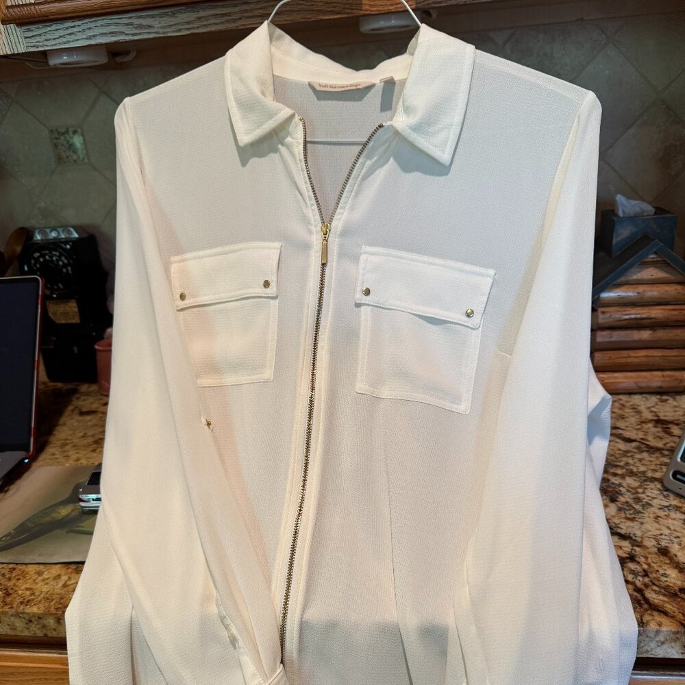 Soft Surroundings Zip Down Front Long Sleeve Blouse Cream L - Picture 5 of 7